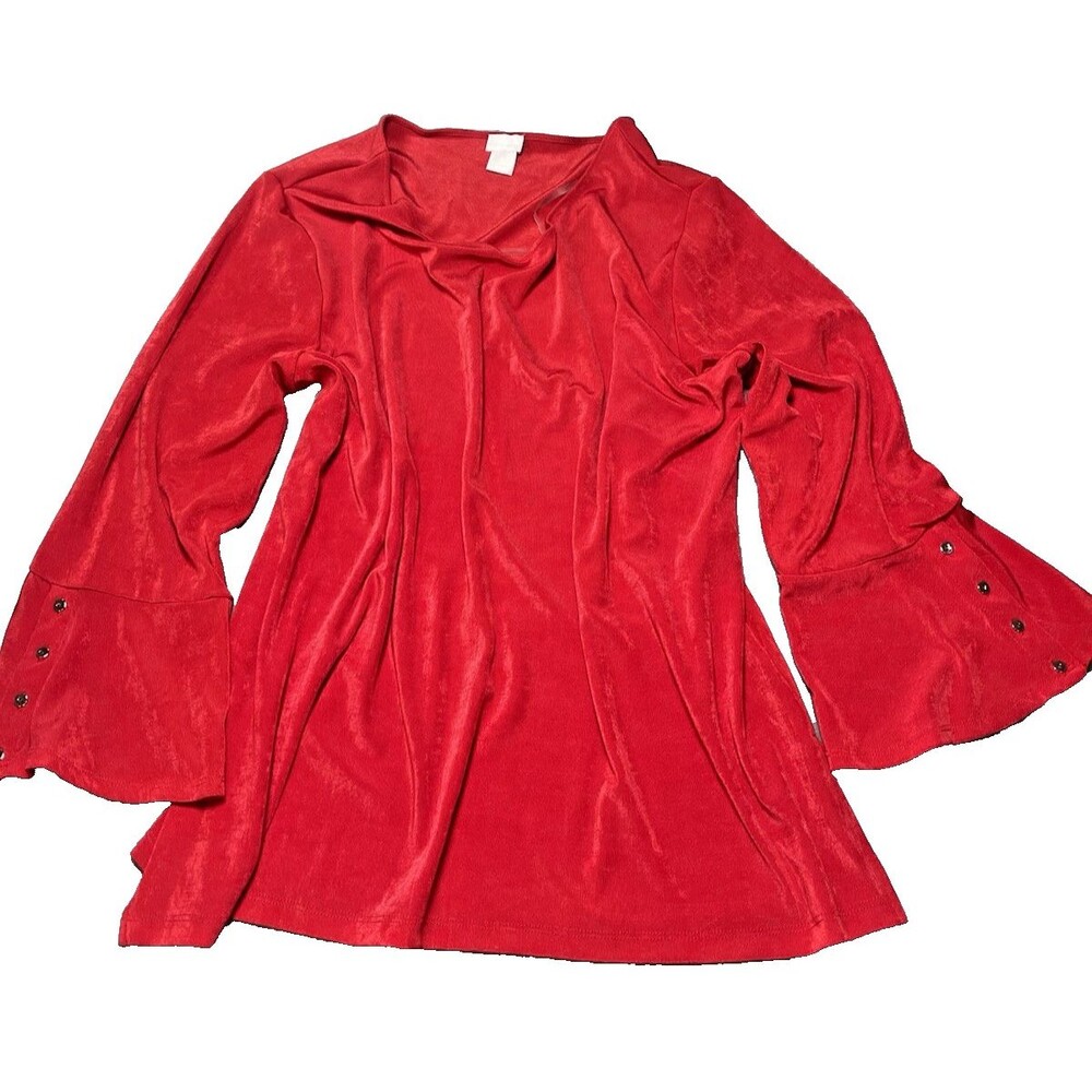 Chicos slinky cherry red party womens flare sleeve bouse 3 (XL 16) glam party